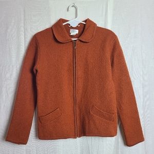 Clichy Retro Felted Wool Jacket Orange Long Sleeves Zip Closure Round Collar